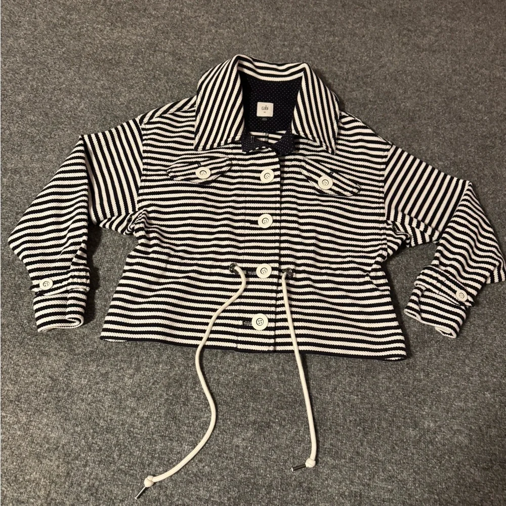 Cabi Womens Harbor Nautical Jacket Size XS Stripe Knit Cinch Waist Preppy Blue - Picture 7 of 12